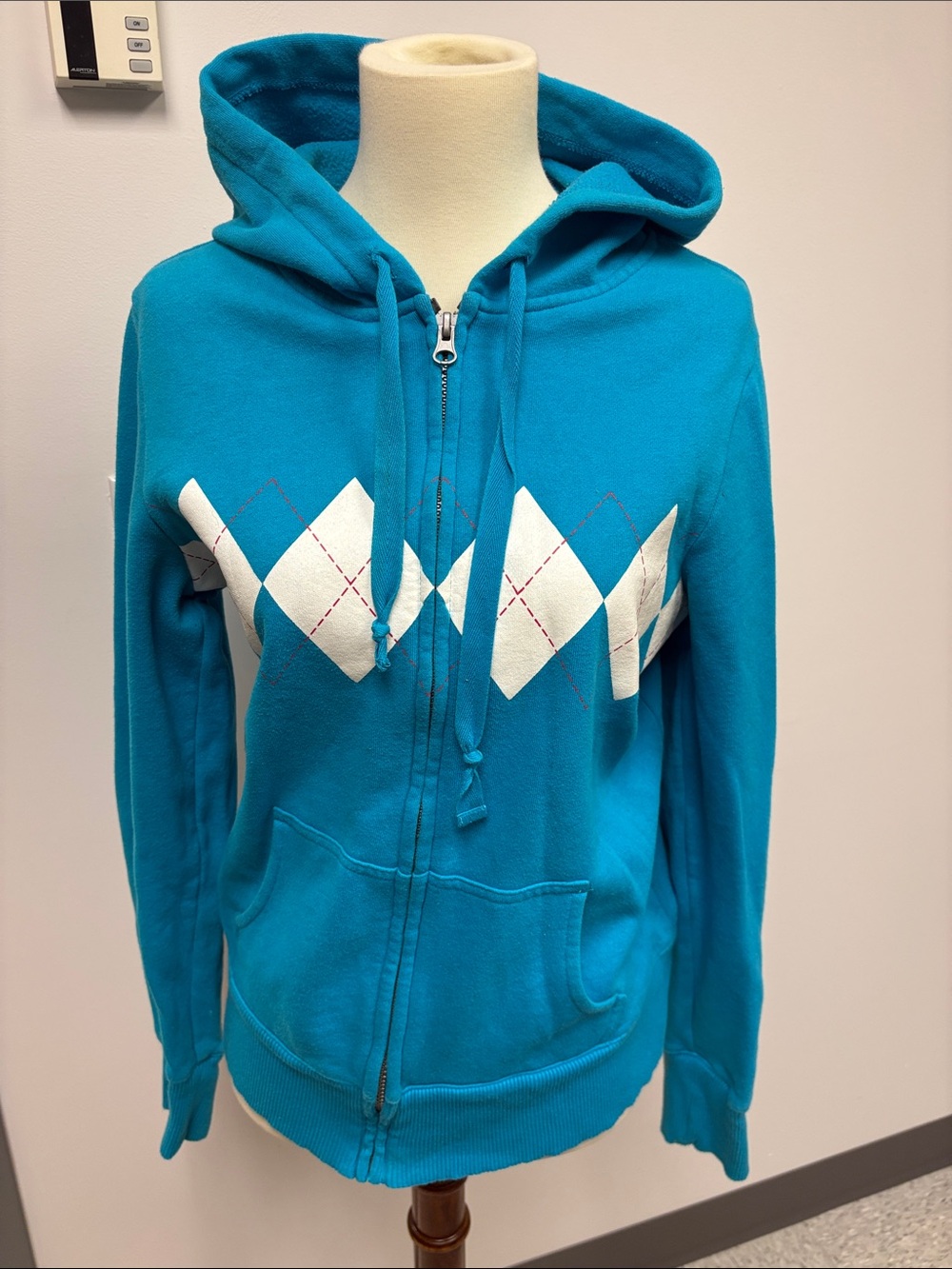 Old Navy Teal Zip Hoodie with White Argyle Accent